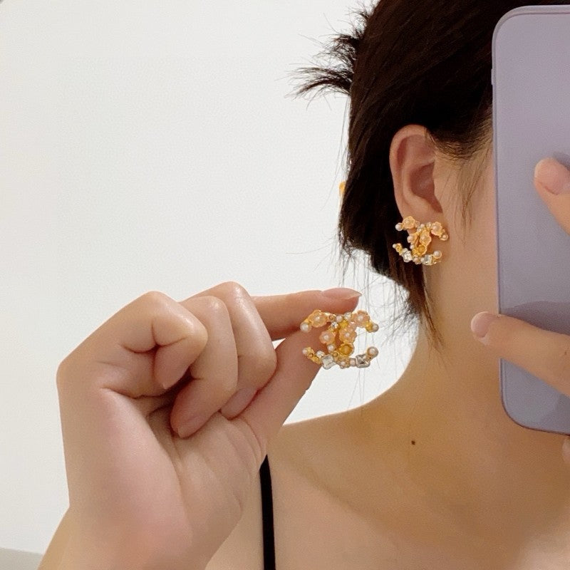 18K Chanel Pink Camellia Pearl & Gold Earrings