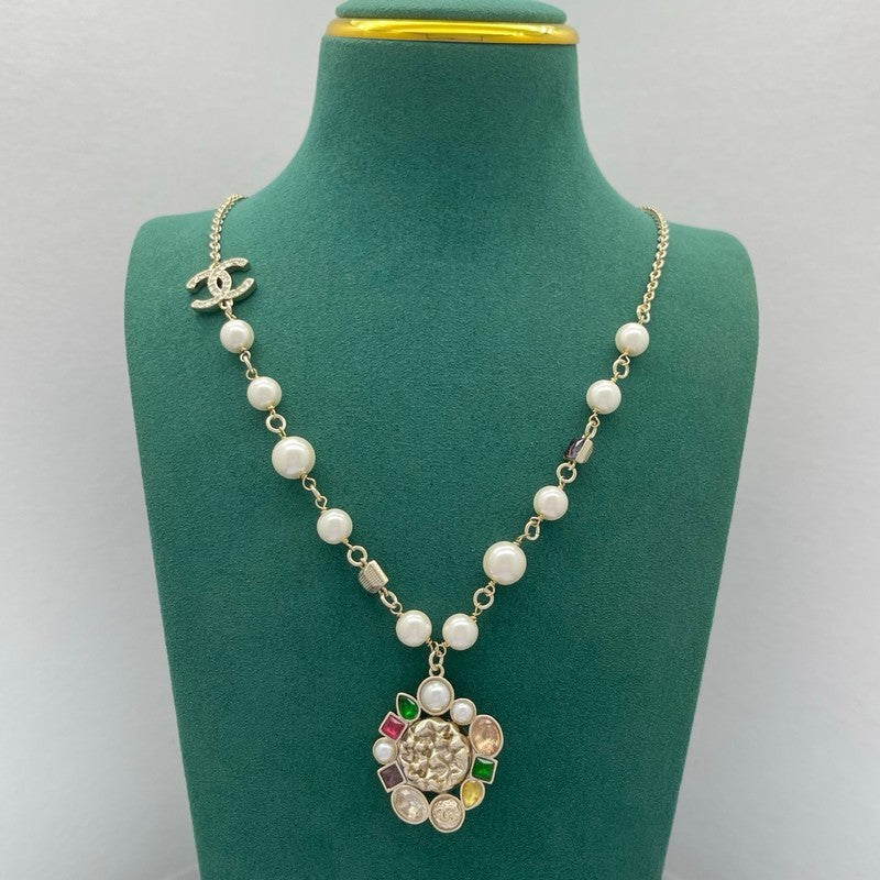 18K Chanel Color Crystal Pearl Chain Necklace
