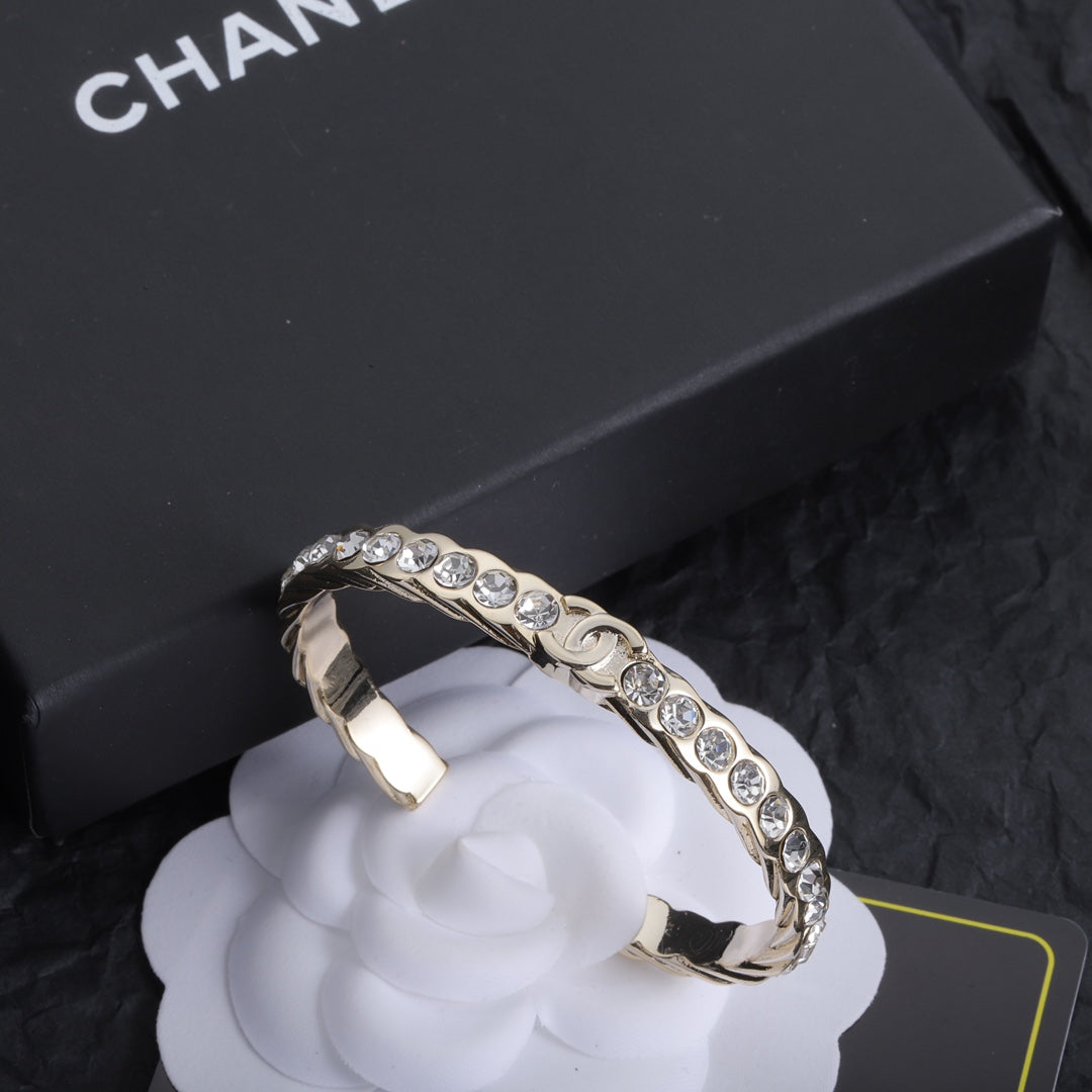 18K Chanel Open Cuff Crystals Bracelet