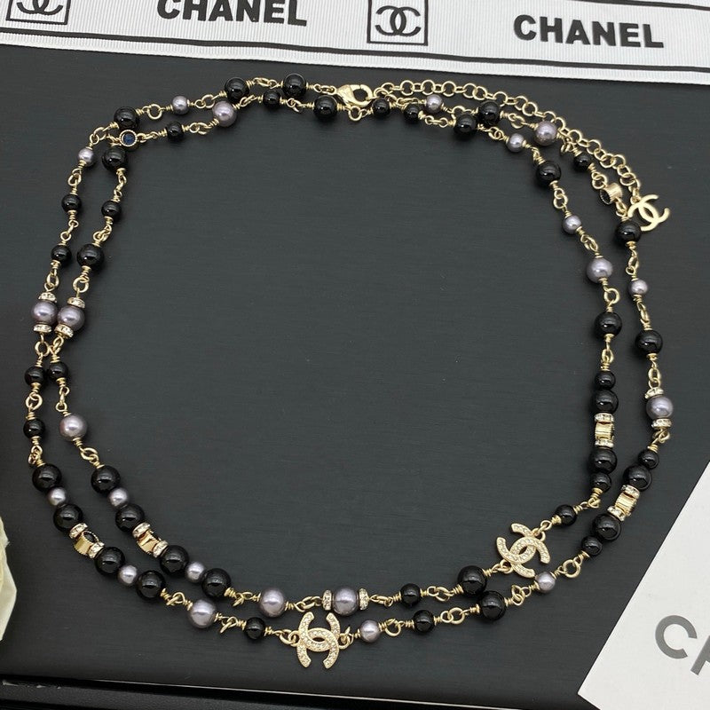 18K Chanel Black Pearls Long Necklace