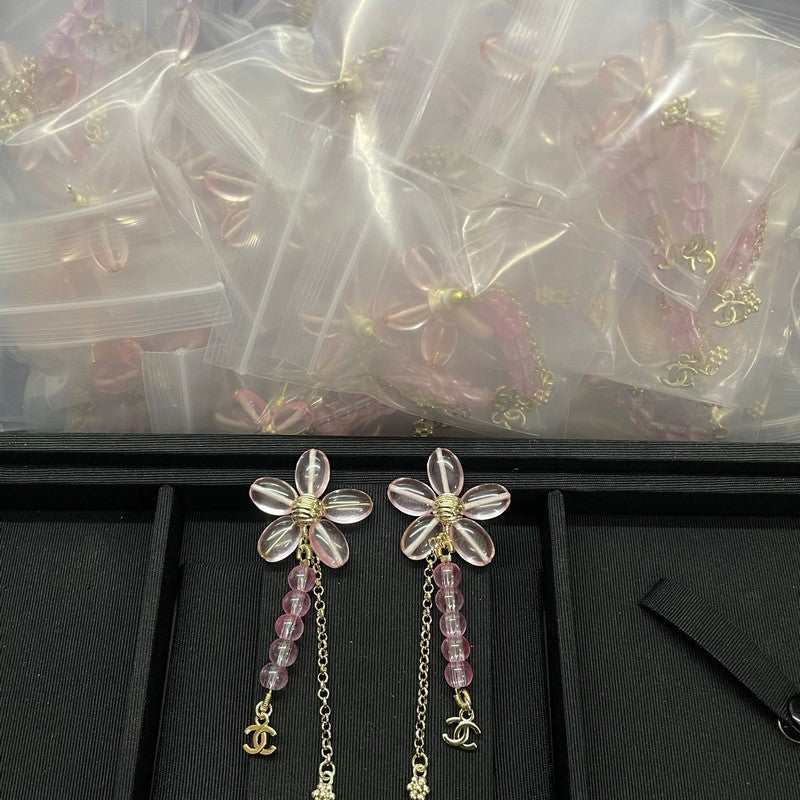 18K Chanel Pink Crystal Tassel Earrings
