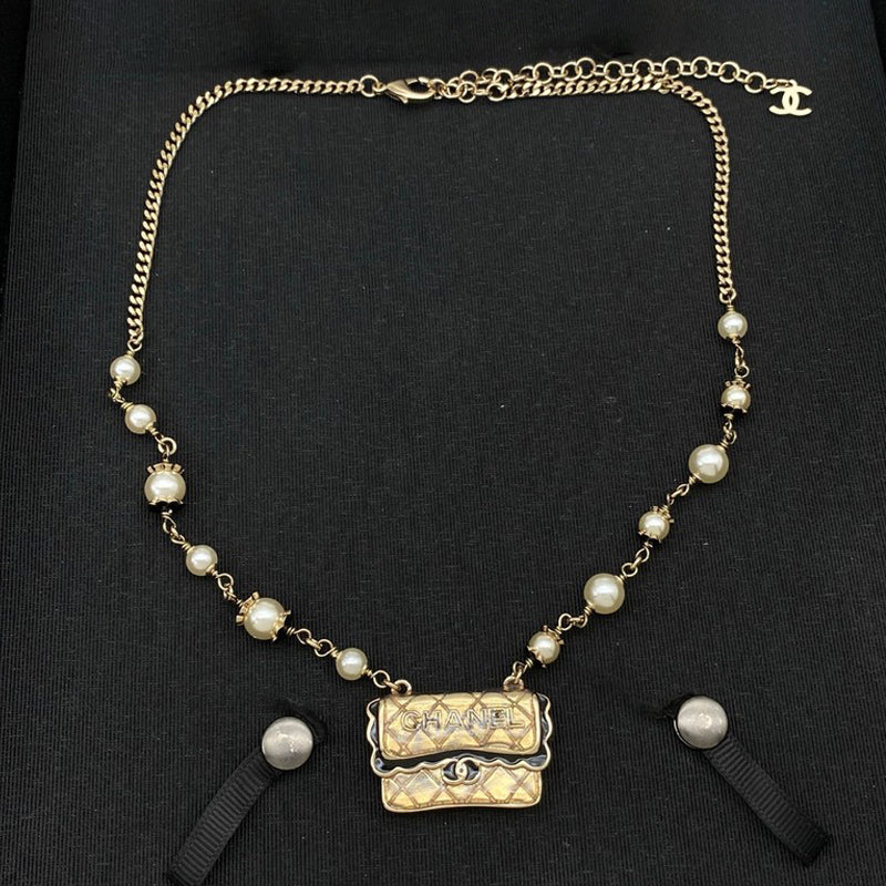 18K Chanel Bag Pearl Necklace