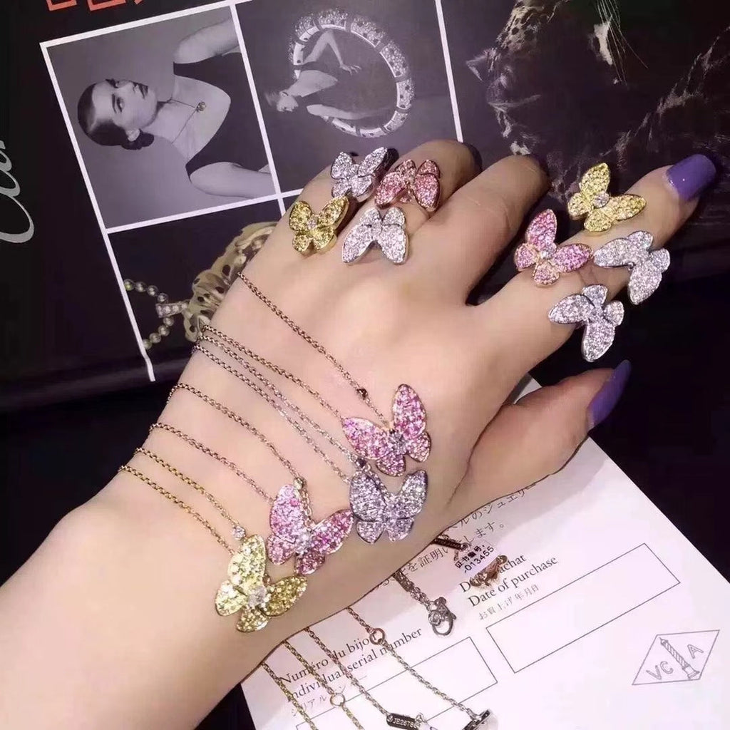 18K Van Cleef & Arpels Two Butterfly Between the Finger Sapphire Ring