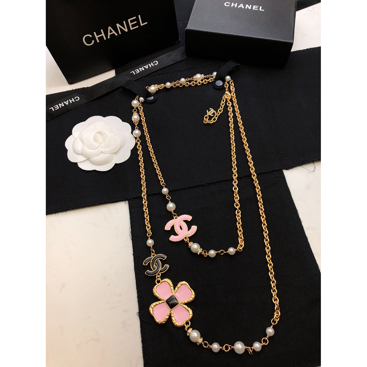 18K Chanel Pink Flowers Necklace