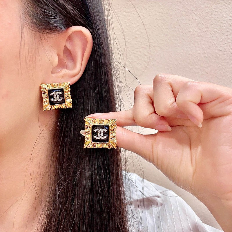18K Chanel Black Gold Earrings