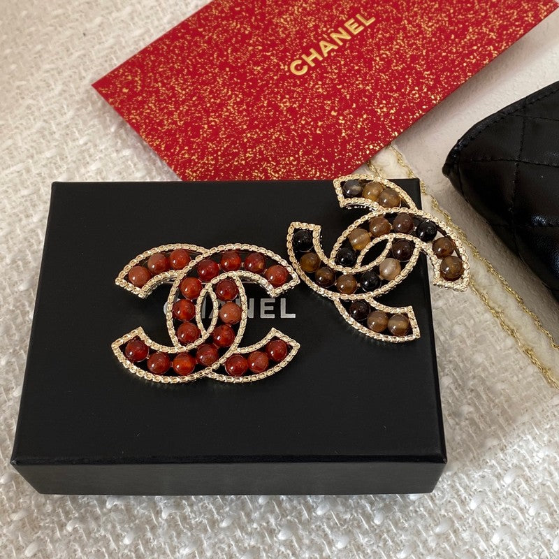 18K Chanel Red & Brown Pearl Gold Brooch