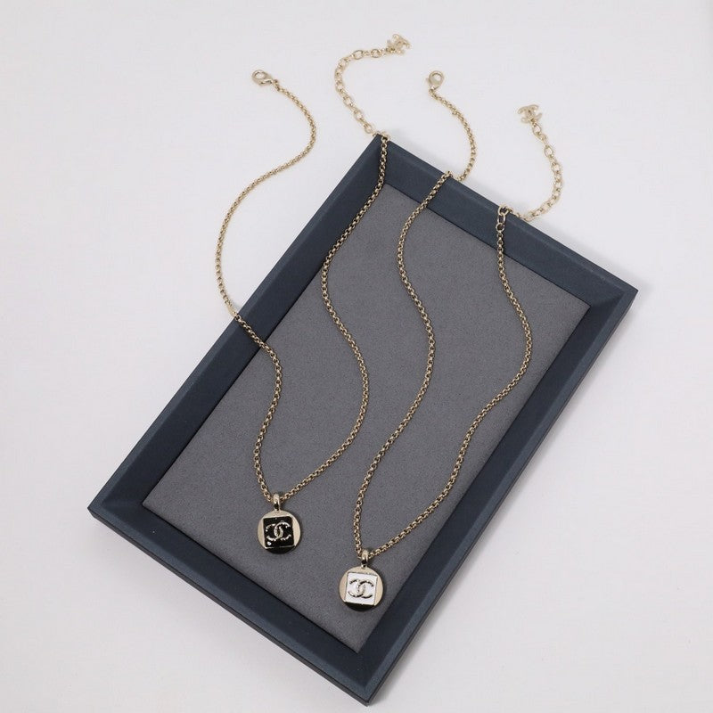 18K Chanel Black & White Logo Gold Necklace