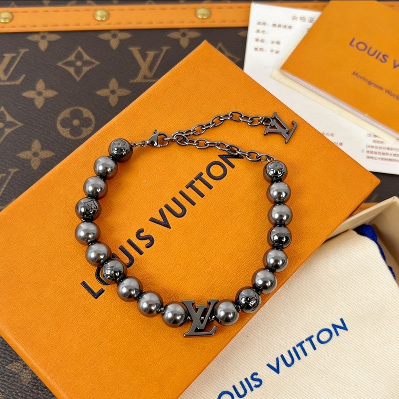 18K Louis Vuitton Monogram Pearls Black Bracelet