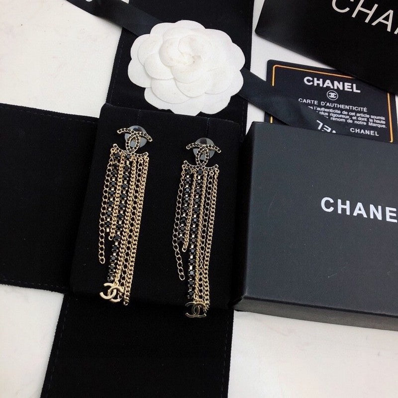 18K Chanel Black Crystal Tassel Earrings