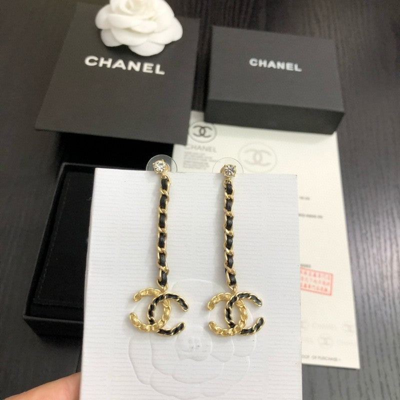 18K Chanel Leather Gold Long Earrings