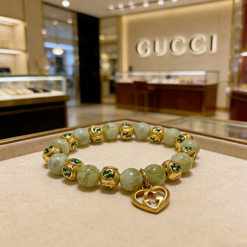 18K Gucci Anger Forest Green Bead Gold Chain Bracelet