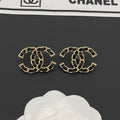 18K Chanel Black Leather Gold Earrings