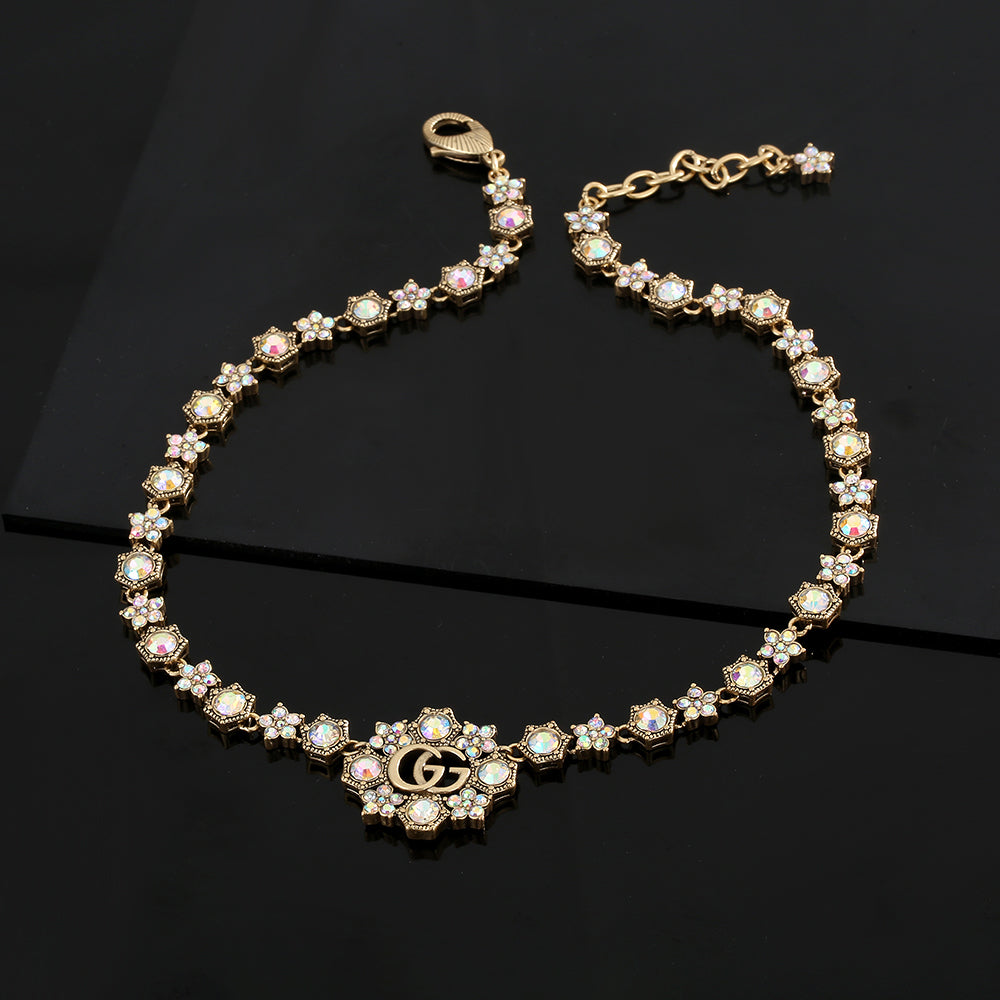 18K Gucci Crystals Chain Choker Necklace