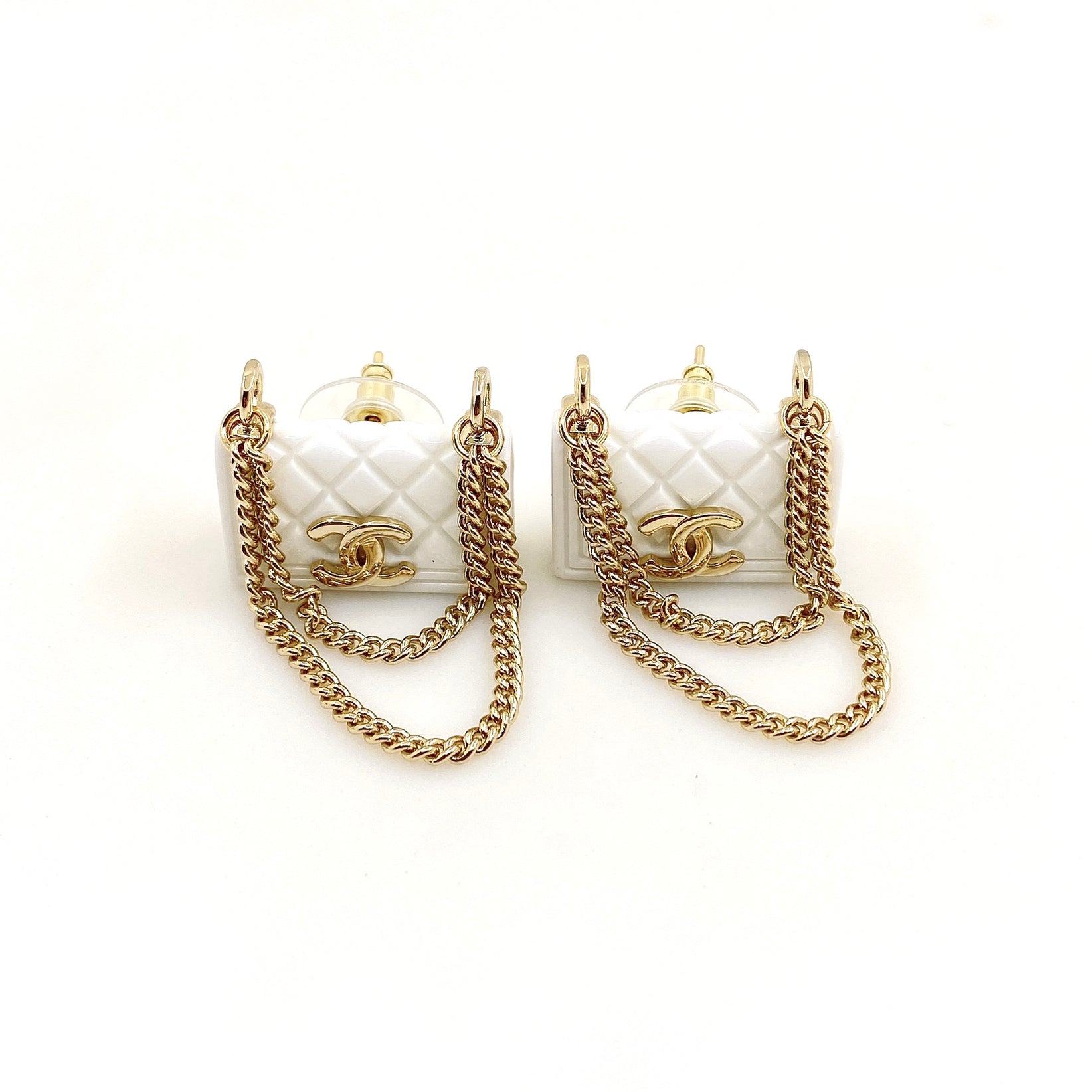 18K Chanel White Bag Earrings