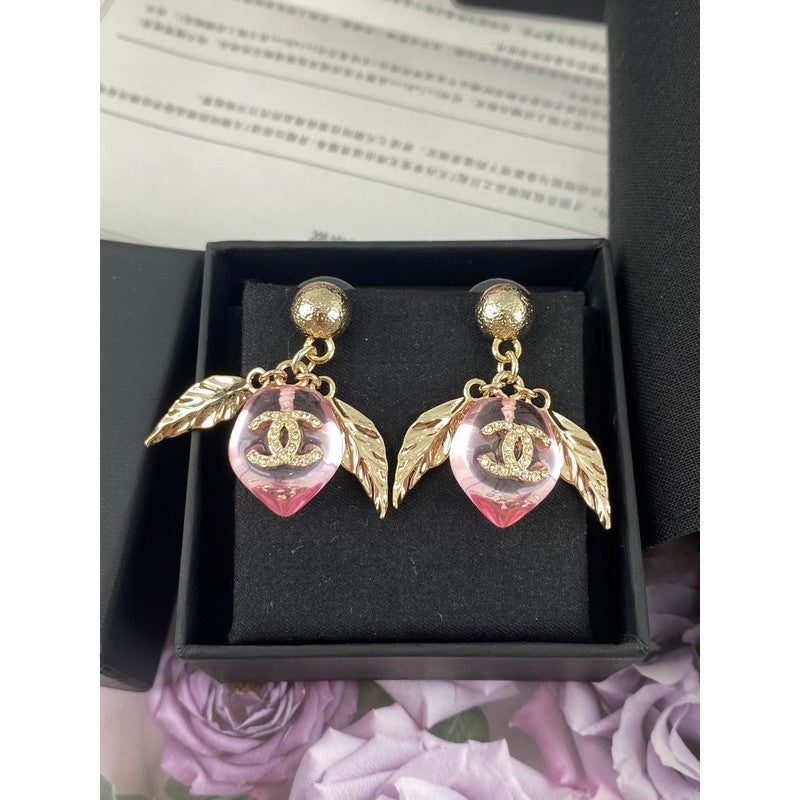 18K Chanel Pink Peach Gold Earrings