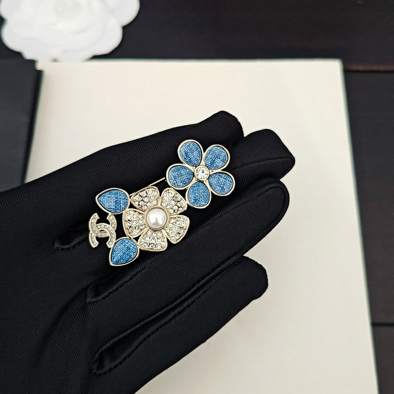 18K Chanel Blue Flower Diamond Brooch