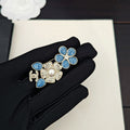 18K Chanel Blue Flower Diamond Brooch