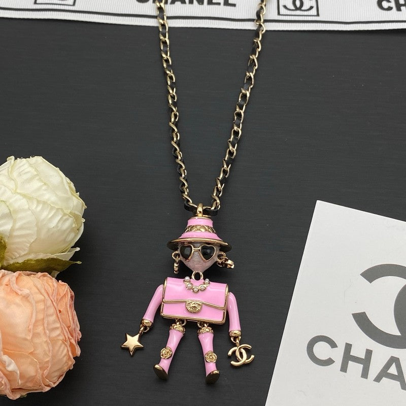 18K Chanel Pink & Black Leather Necklace