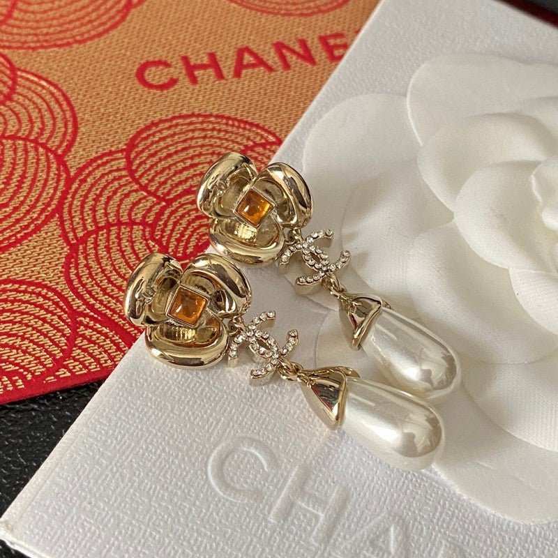 18K Chanel Camellia Red Crystal Earrings