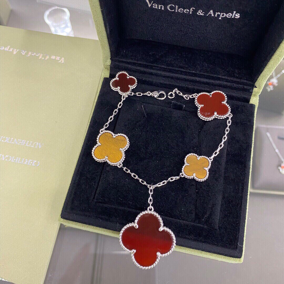 18K Van Cleef & Arpels Lucky Carnelian and Tigers Eye Alhambra Bracelet