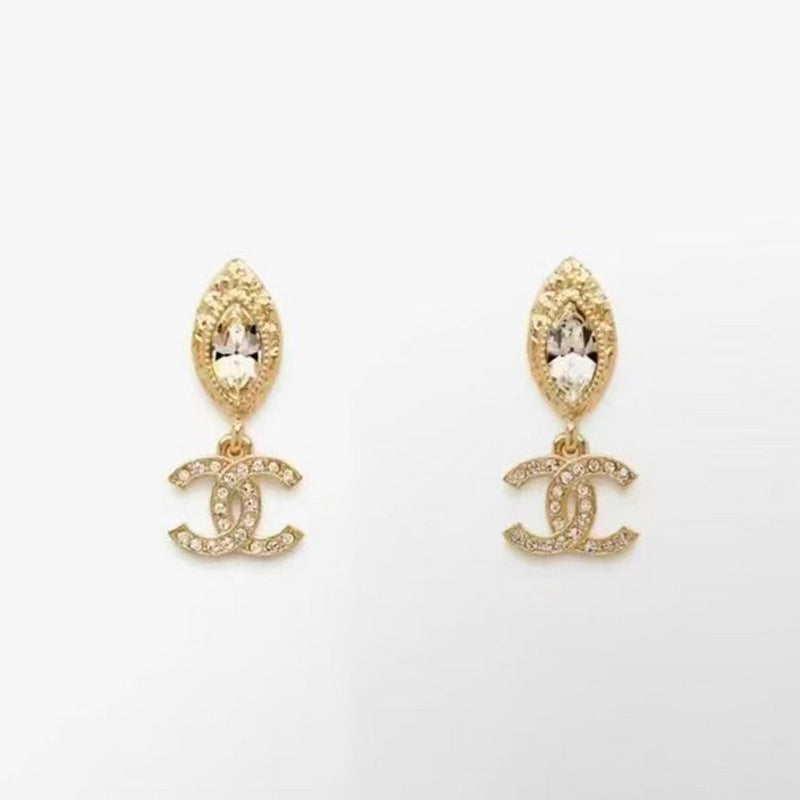 18K Chanel Crystal Gold Earrings