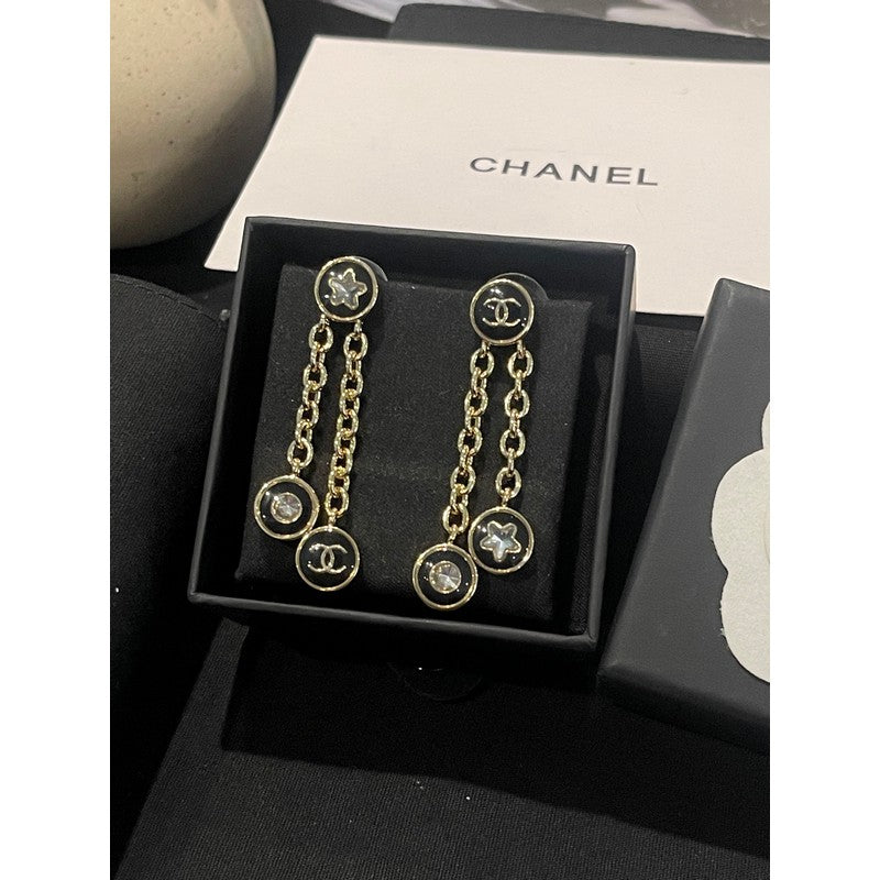18K Chanel 25K Black Gold Chain Earrings
