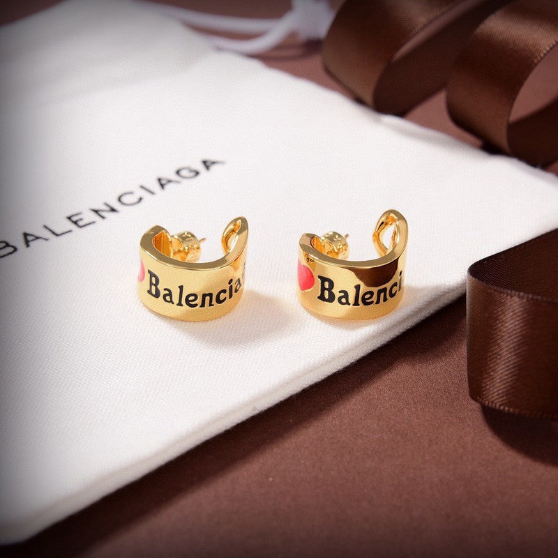 18K Balenciaga Red Heart Gold Earrings