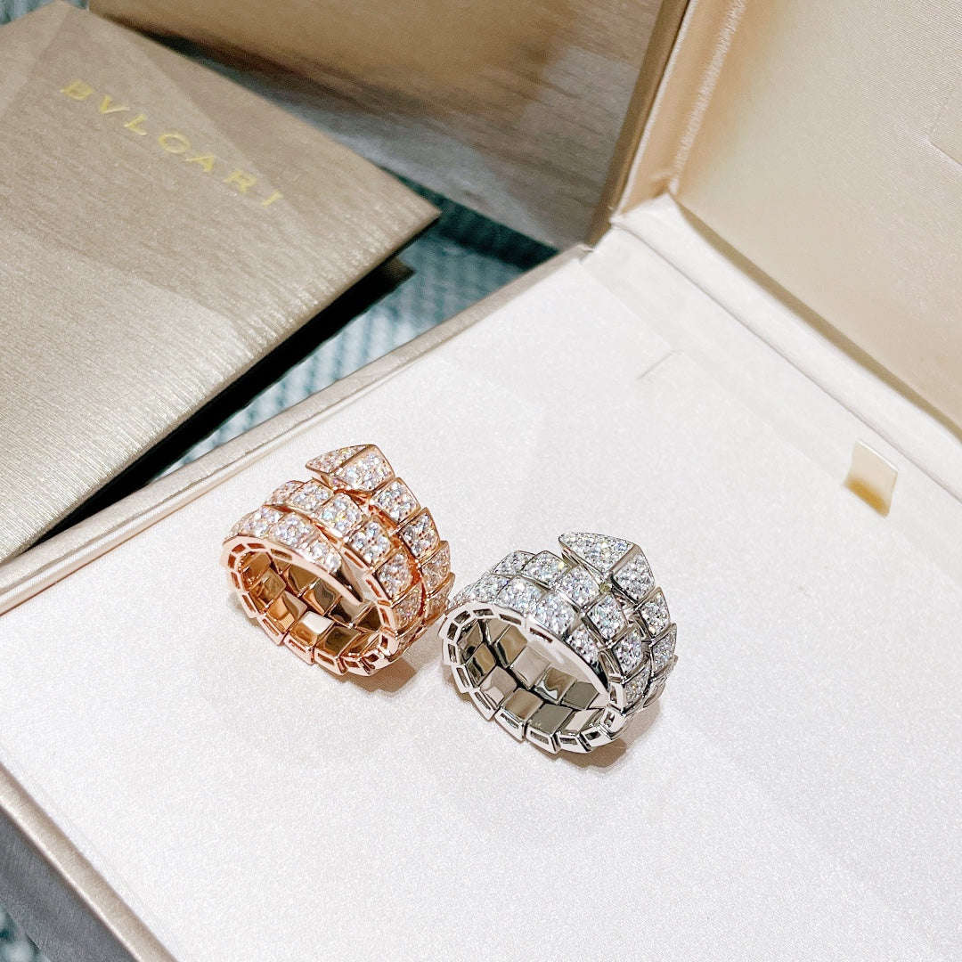 18K BVLGARI BV Serpenti Viper Full Pave Diamond Ring