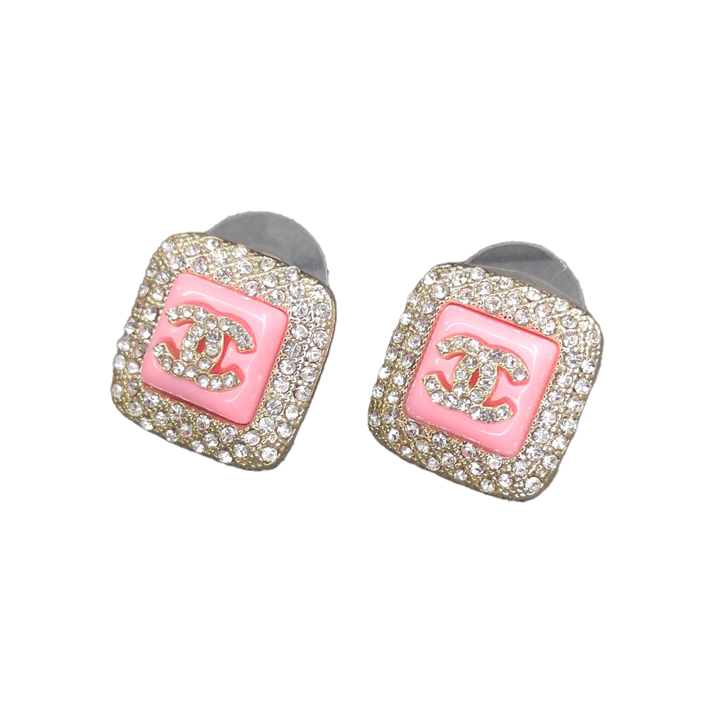 18K Chanel Diamond Square Pink Earrings