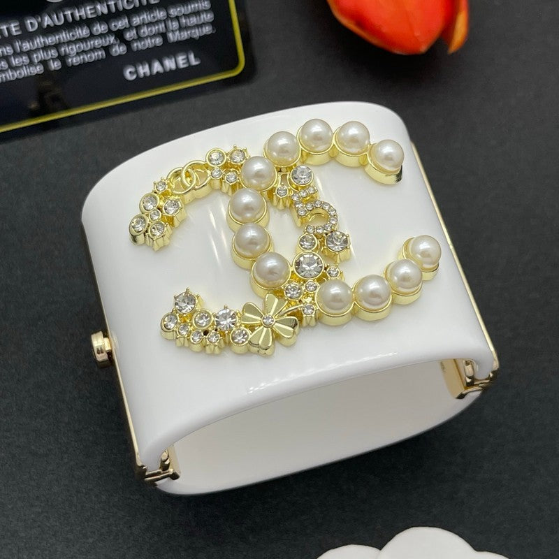 18K Chanel Pearl & Diamond White Cuff Bracelet