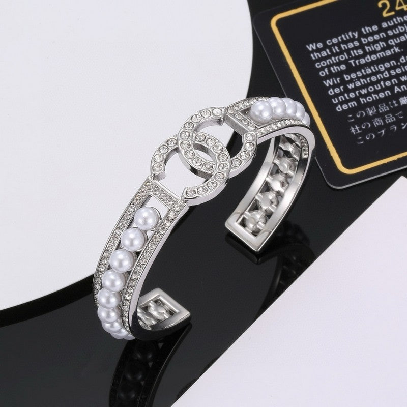 18K Chanel Pearl Open Cuff Bracelet