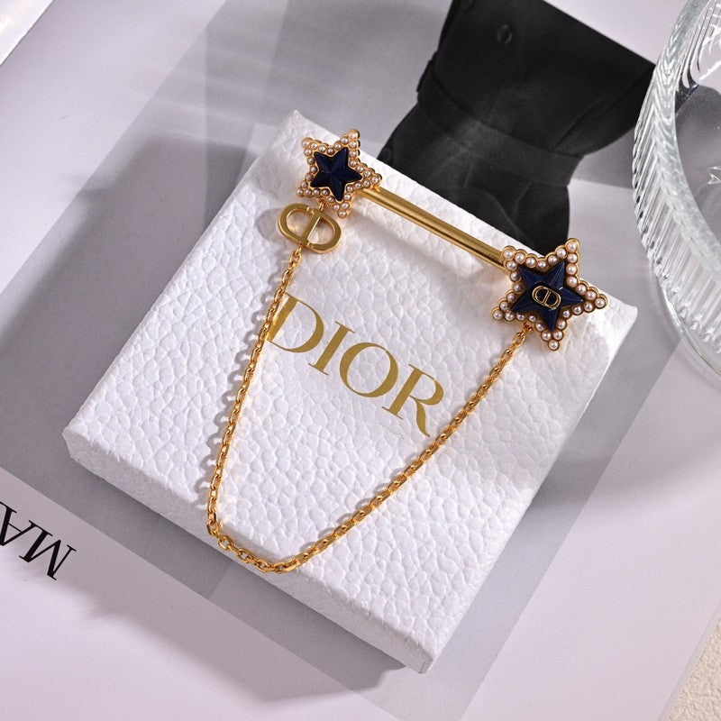 18K Dior Black Star Gold Chain Brooch