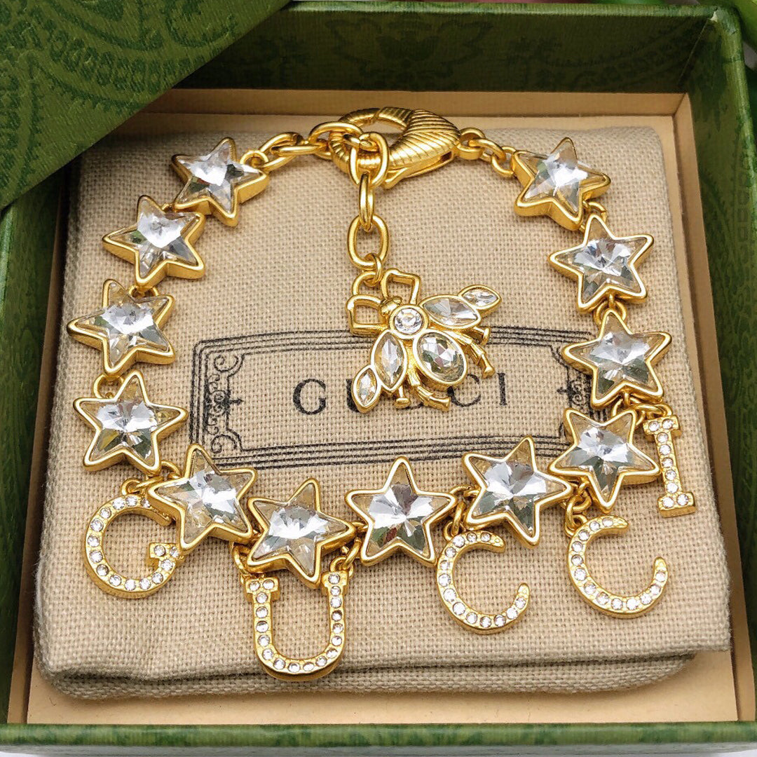 18K Gucci Script Crystals Bracelet