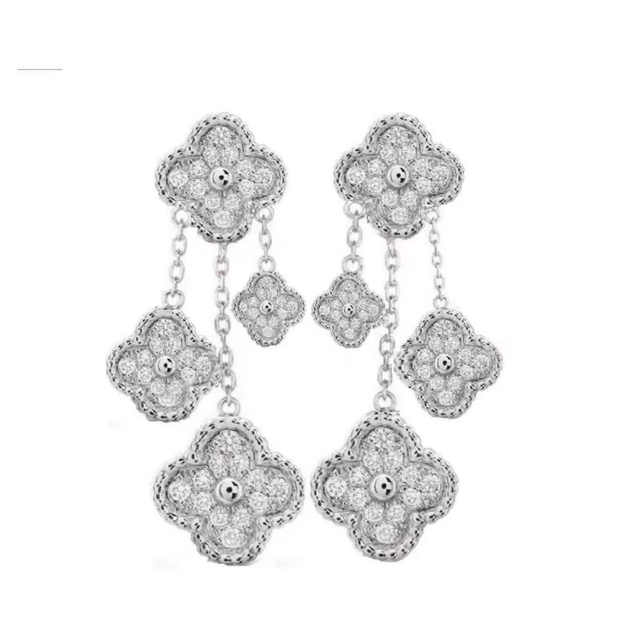 18K Van Cleef & Arpels Magic Alhambra Four Diamonds Motifs Clover Earrings