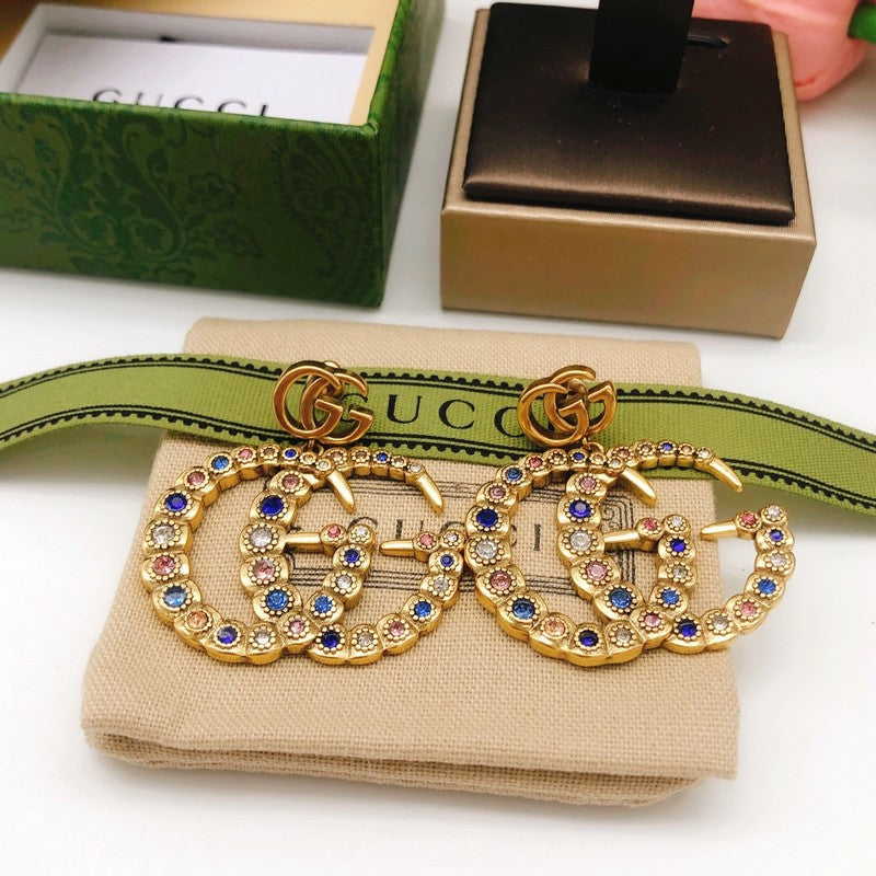 18K Gucci Big Crystal Gold Earrings
