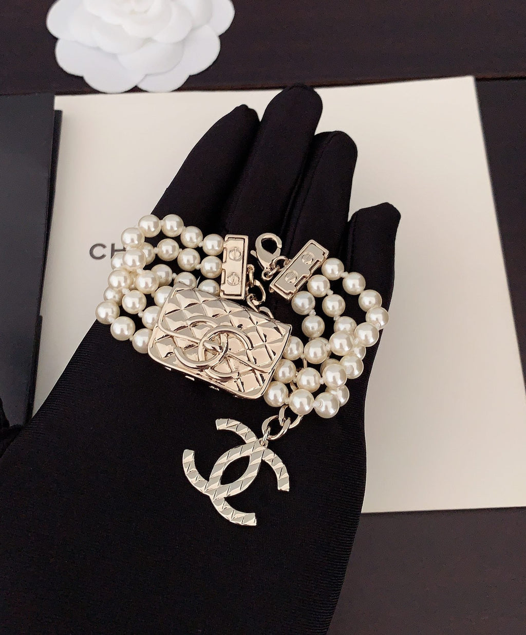 18K Chanel Bag Pearls Chain Bracelet