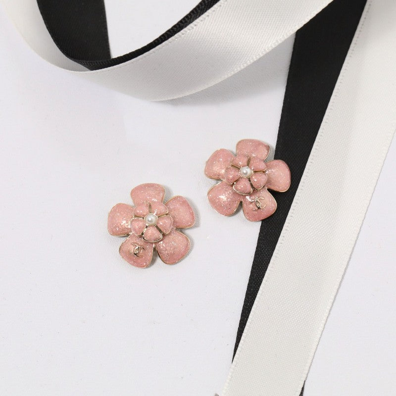 18K Chanel Black & Pink Flower Earrings