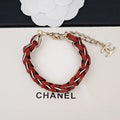 18K Chanel Red Leather Gold Chain Bracelet