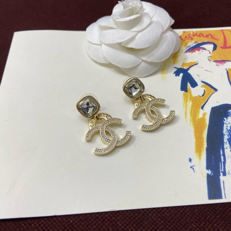 18K Chanel Pendant Crystal Earrings