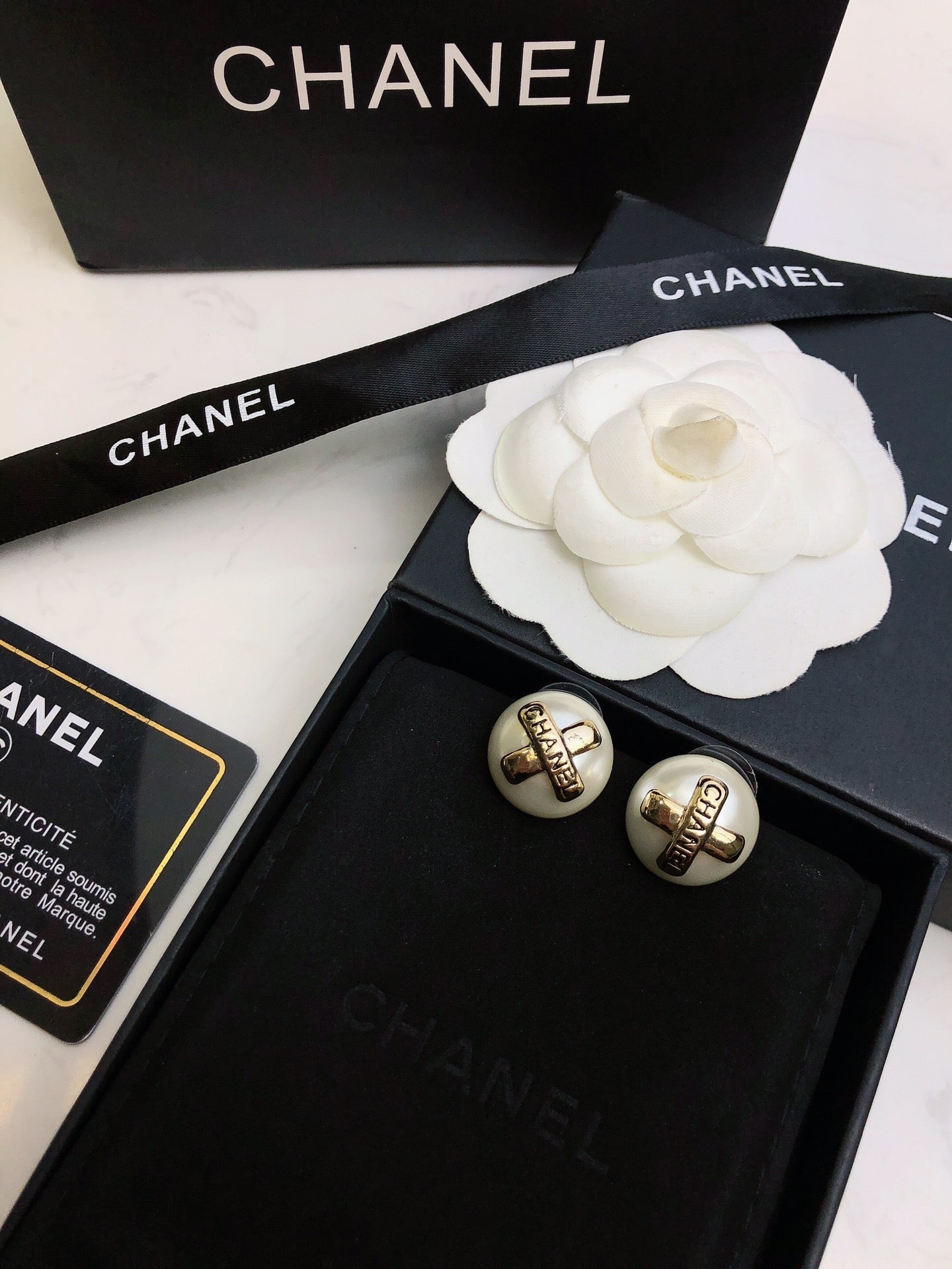 18K Chanel Pearl Earrings