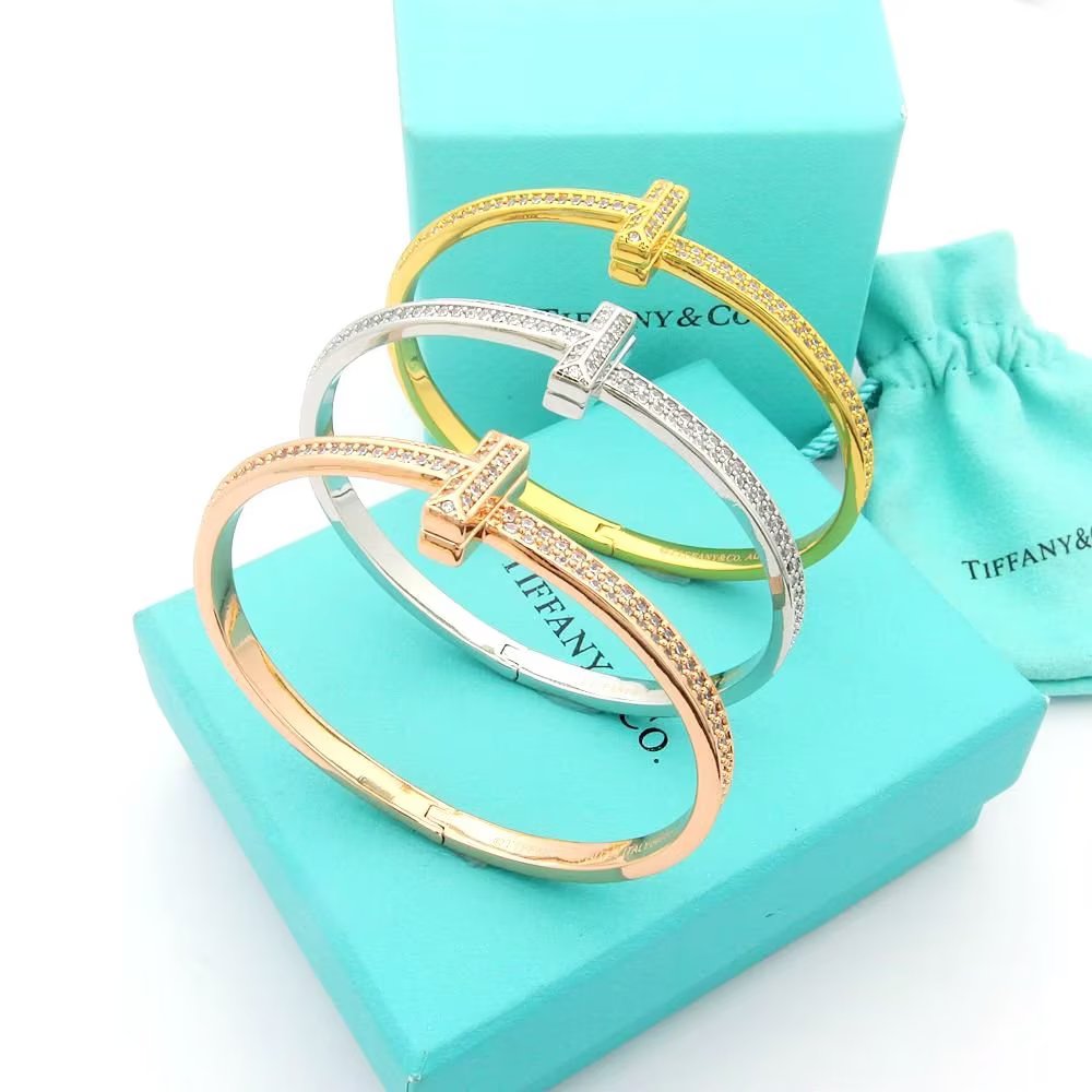 18K Tiffany Wide Diamond Bangle Bracelet