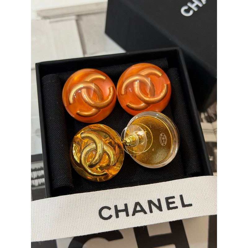 18K Chanel Orange & Red Crystal Round Earrings