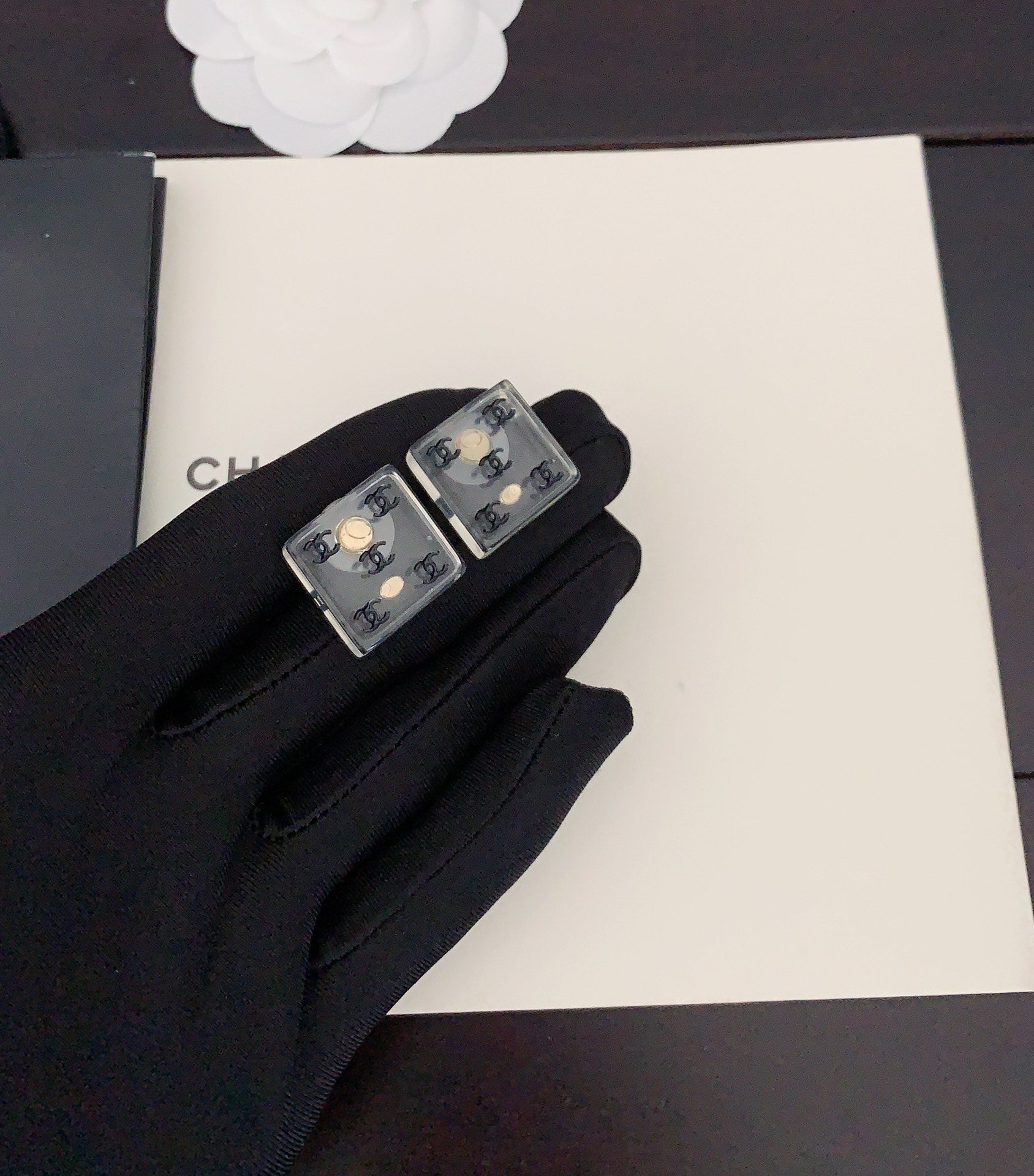 18K Chanel Transparent Resin Earrings