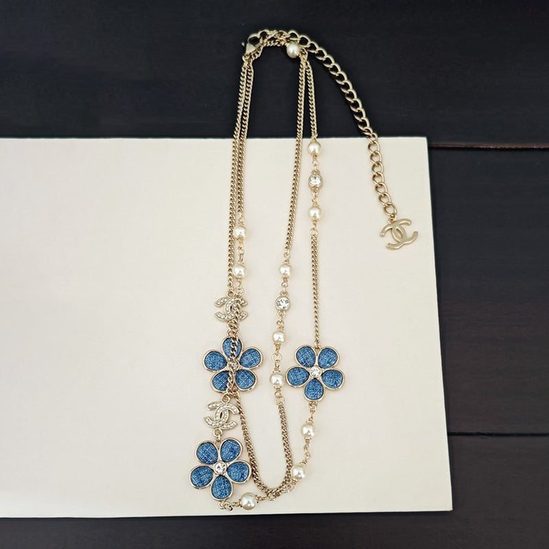 18K Chanel Blue Flower Long Necklace