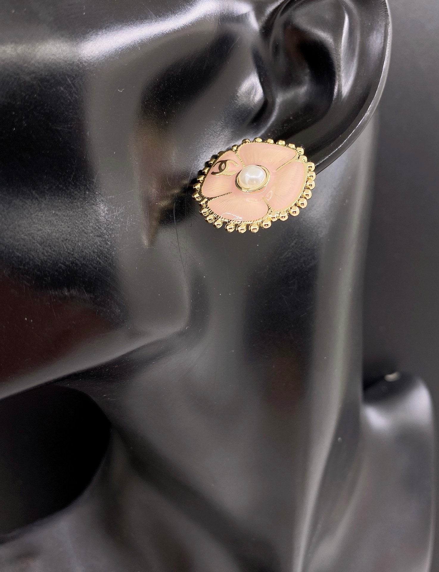 18K Chanel Pink Pearl Earrings