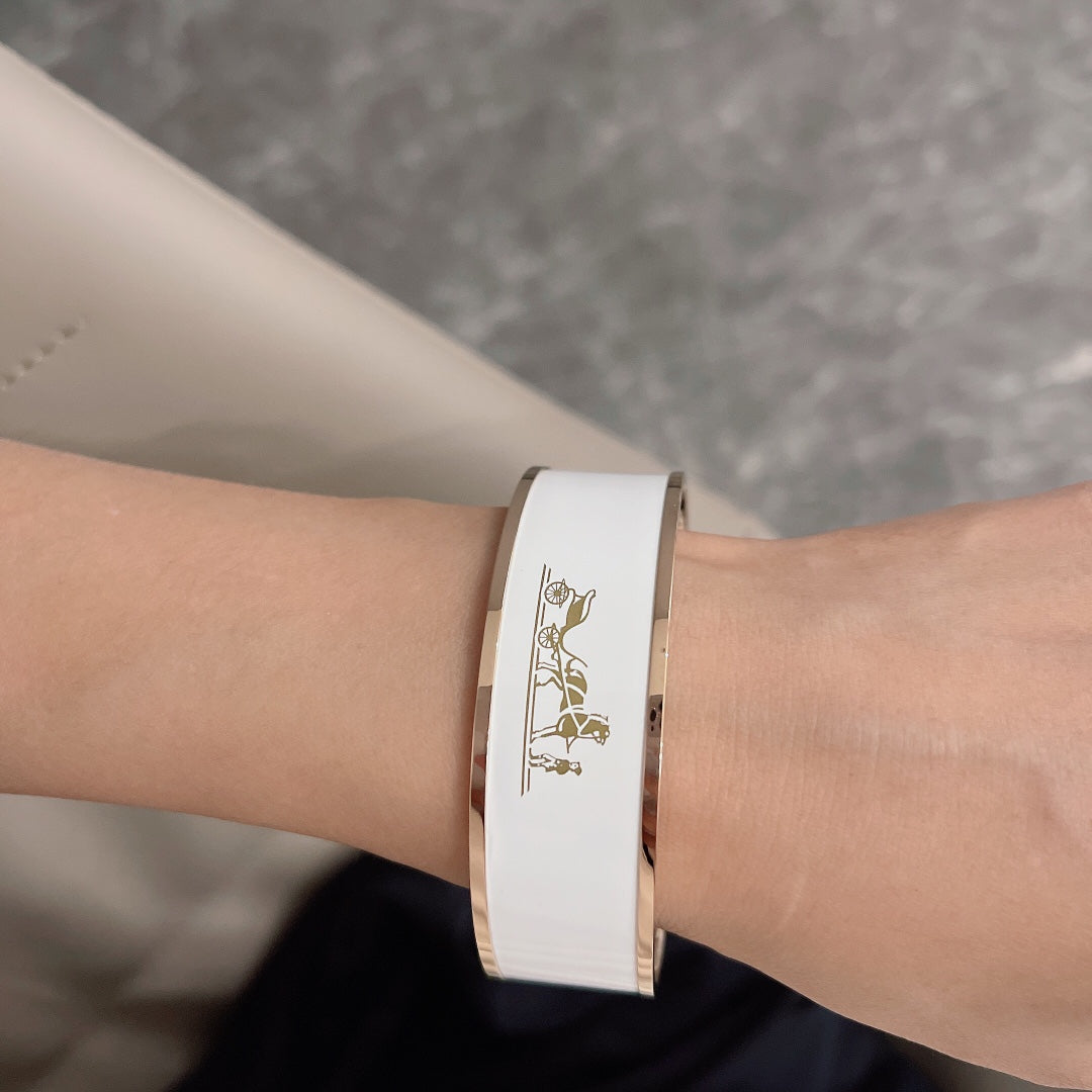 18K Enamel Wide Bangle Hermes Bracelet