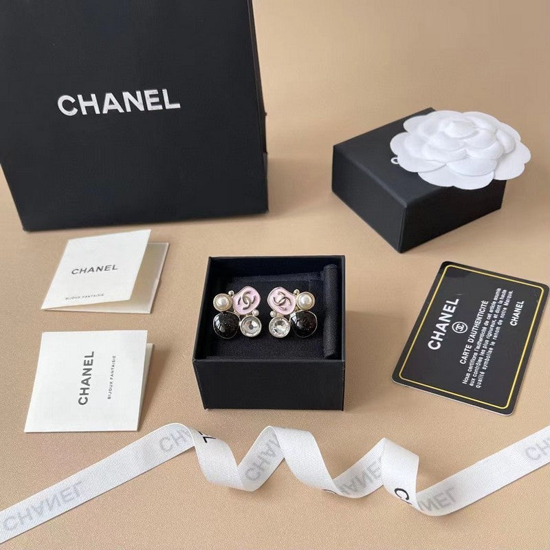 18K Chanel 25K Black & Pink Crystal Earrings