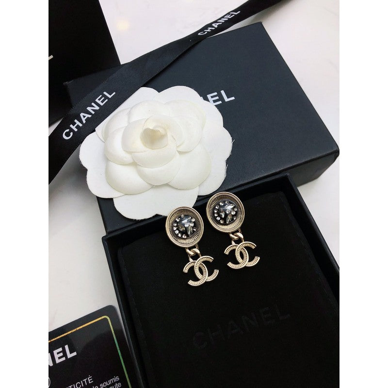 18K Chanel Black Crystal Earrings