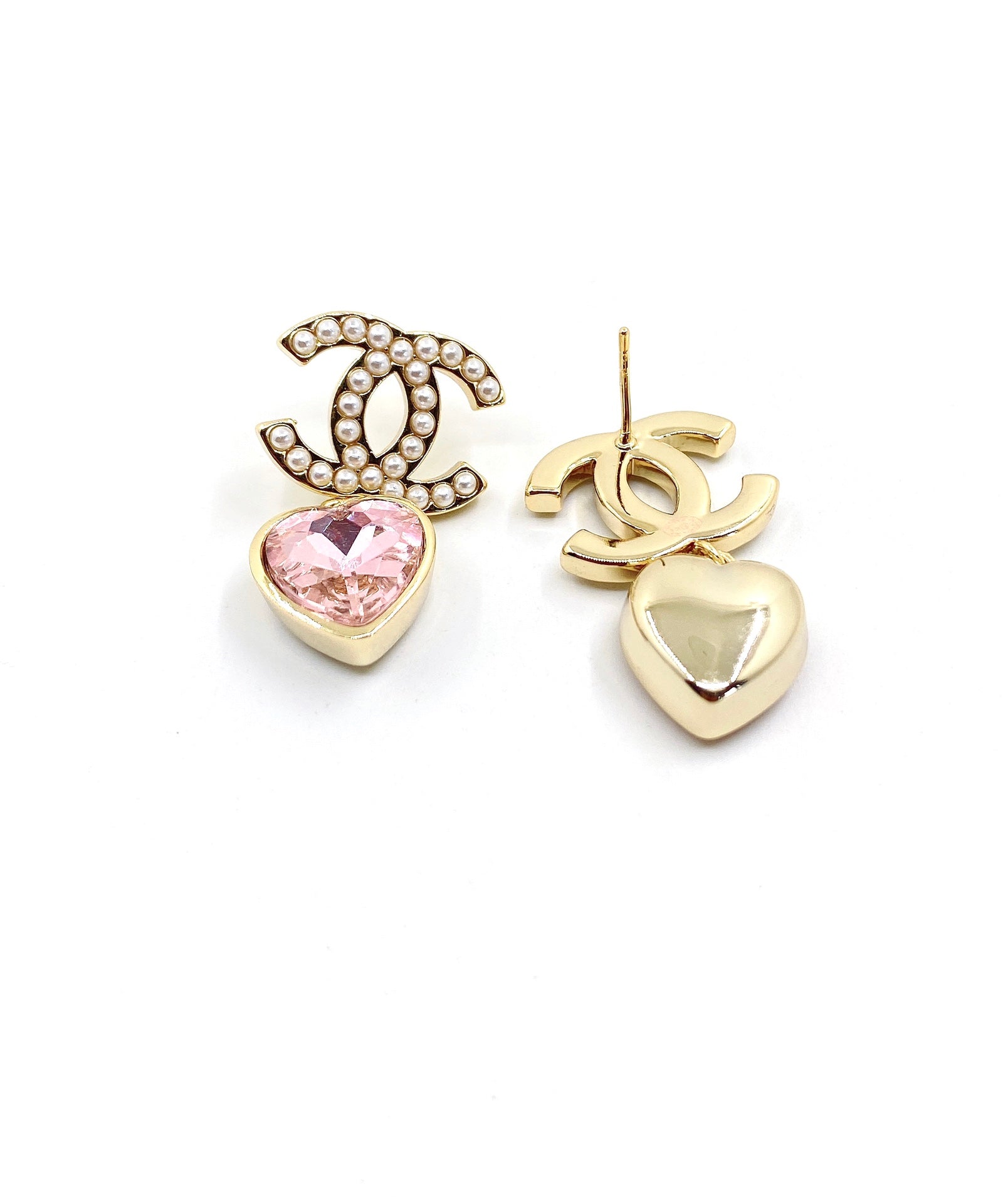 18K Chanel Pink Heart Crystal Earrings