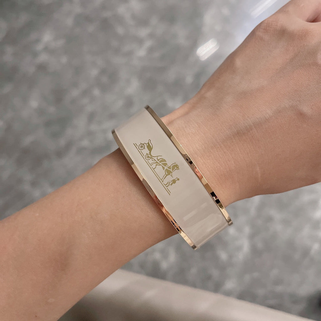 18K Enamel Wide Bangle Hermes Bracelet